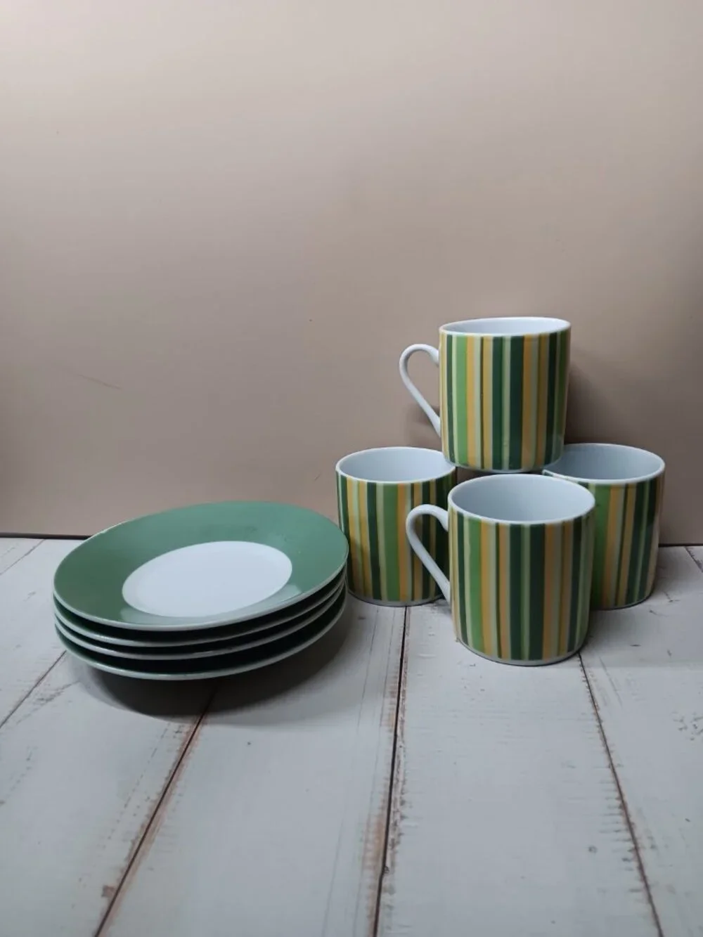 Alpine Cuisine Demitasse Italy Citrus Stripes 3 Cups & Saucers Espresso